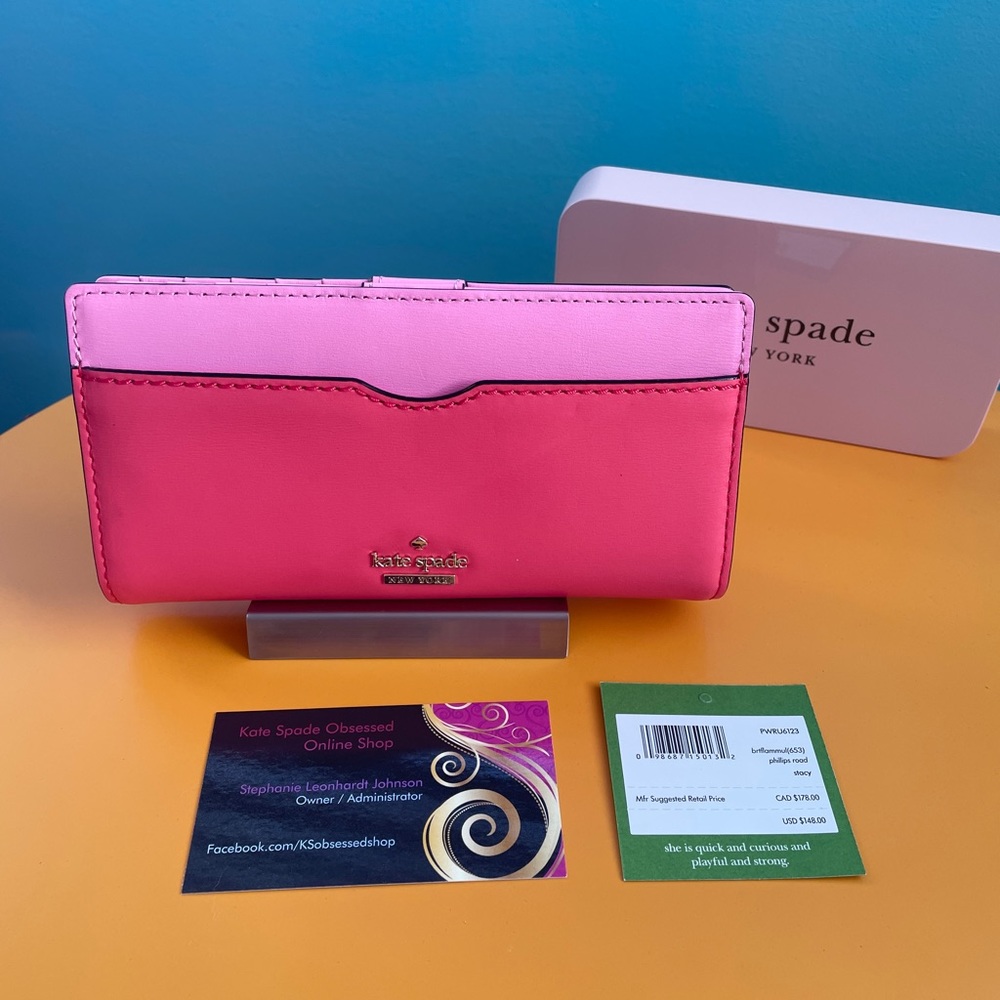 NWT Kate Spade Philips Road Stacy Wallet PWRU6123 Bright Flamingo / Pink